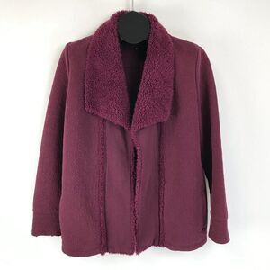 L.L. Bean Faux Sherpa-Lined Open Front Jacket Women's Size Medium Burgundy Coat